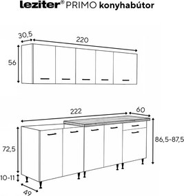Dulap de bucătărie Primo 220 alb cu blat cromix