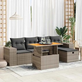 3328082 vidaXL Set mobilier grădină cu perne 6 piese gri poliratan/lemn acacia