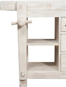 Banc de tamplar, L116 63 H90 cm, 4 sertare, alb antic, lemn masiv