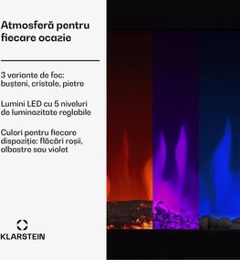 Klarstein Șemineu electric inteligent Galeras Smart, 2 setări de temperatură, 16 - 30°| Iluzia flăcării LED, Opțiune de conectare IOT