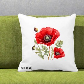 Perna Decorativa Maci Rosii Acuarela, 40x40 cm, Alba Mata, Husa Detasabila, Perna Inclusa, BEKZ®