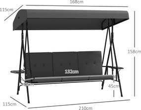 Outsunny Balansoar de grădină 3 locuri, confort sporit, acoperiș reglabil, 2 tăvi laterale, perne, oțel/poliester | Aosom Romania