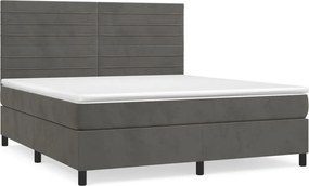 vidaXL Pat box spring cu saltea, gri închis, 180x200 cm, catifea