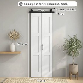HOMCOM Ușă Culisantă Pliabilă pentru Interior 71.2x213.4cm, Șină Silențioasă din Oțel, Mâner, Ghidaj, Role, Ușă de Interior Rustică, din MDF și Lemn de Pin, Impermeabilă, pentru Bucătărie, Baie | Aosom Romania