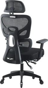 RESIGILAT- Scaun ergonomic, cotiere 3D, suport lombar adaptiv, spătar reglabil pe inaltime, tetiera 3D, suport pentru picioare, pivotant, Mesh, Negru