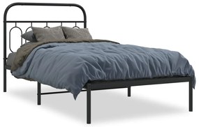 377112 vidaXL Cadru de pat din metal cu tăblie, negru, 100x200 cm