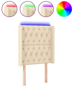 vidaXL Tăblie de pat cu LED, crem, 83x16x118/128 cm, textil