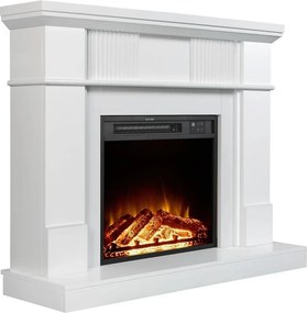 RESIGILAT- Semineu electric cu mască MDF, flacără LED, bușteni decorativi, sunet lemne, termostat, timer, telecomandă, Alb