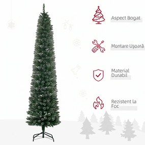 HOMCOM Brad de Crăciun Slim cu 624 Ramuri, Bază Pliabilă, Plastic și Metal, 56x56x225 cm, Verde | Aosom Romania