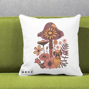 Perna Decorativa Ciuperca Caine Boho, 40x40 cm, Alba Mata, Husa Detasabila, Perna Inclusa, BEKZ®