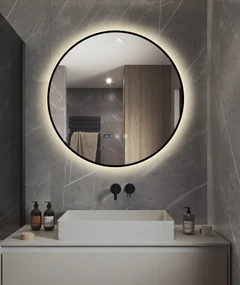 Oglindă LED Touch Premium, Dezaburire, Rama Negra, 3 Tipuri Lumină 60 cm