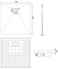 Rea Magnum cadita de dus patrata x90 cm alb REA-K7005