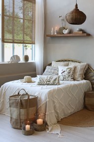 Fata de perna off white, din bumbac, model floral, 45x45cm, Aix