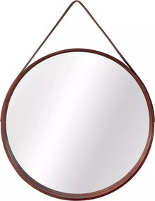 Oglinda rotunda Rea Loft NBKL-18013 rama din lemn cu curea maro 59 cm