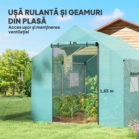Outsunny Seră de Grădină Tip Tunel 2x3x2 m cu Uși și Ferestre Rulabile, Acoperiș Înclinat, Structură din Oțel și Acoperire PE, pentru Grădină Legume Flori Fructe, Anti-UV, Verde | Aosom Romania
