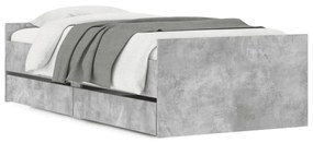 3207367 vidaXL Cadru de pat cu sertare, gri beton, 100x200 cm