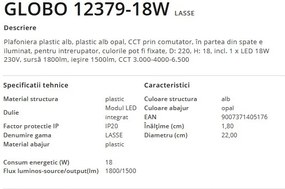Plafoniera LED design modern, diametru 22cm, LASSE alb 12379-18W GL