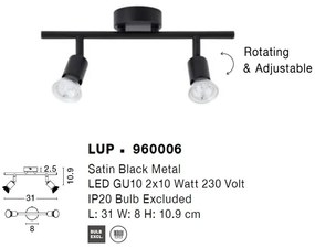 Aplica de perete/tavan cu 2 spoturi design minimalist LUP negru