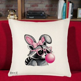 Perna Decorativa Raton cu Urechi de Iepure si Guma de Mestecat, 40x40 cm, Crem Reliefat, Husa Detasabila, Perna Inclusa, BEKZ®