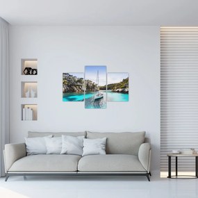 Tablou - Plajă cu barca cu pânze (90x60 cm)