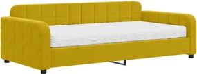 vidaXL Pat de zi cu saltea, galben, 100x200 cm, catifea