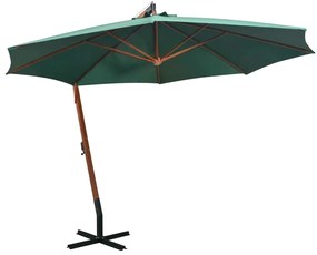 Umbrela de soare suspendata 350 cm, stalp din lemn, verde Verde