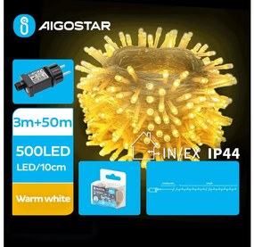 Instalație LED de Crăciun de exterior Aigostar 500xLED/8 funcții 53m IP44 alb cald