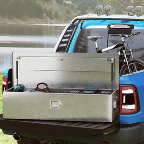 HOMCOM Cufăr pentru unelte pentru remorcă cutie de depozitare din aluminiu mânere late și antiderapante 99 x 33 x 25,5 cm argintiu | Aosom Romania