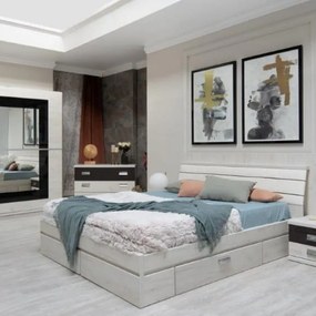 Set Mobila Dormitor Vanity Cu Dulap, Comoda, 2 Noptiere Si Pat Cu Dimensiunea Saltea 160 X 200 Cm,