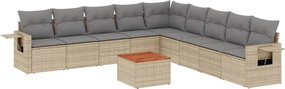 vidaXL Set canapele de grădină, 10 piese, cu perne, bej, poliratan