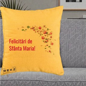 Cadou de Onomastica - Perna Personalizata Felicitari de Sfanta Maria, 40x40 cm, Galben, Husa Detasabila, Perna Inclusa, BEKZ®