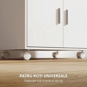 HOMCOM Dulap pentru Cuptorul cu Microunde cu Roți, Bufet de Bucătărie cu Sertar, Blat pentru Electrocasnice, Dulap cu 2 Uși, Raft Glisant și Raft Deschis, Cărucior de Bucătărie pentru Sufragerie, 59x40x92cm, Alb | Aosom Romania