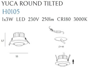 Spot LED directionabil incastrabil tavan fals YUCA ROUND TILTED negru H0105 MX