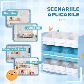 ZONEKIZ Dulap pentru Jucării cu 9 Coșuri Detasabile din Țesătură Albastru | Aosom Romania