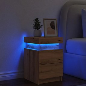 vidaXL Noptieră cu LED, stejar artizanal, 35x39x55 cm, lemn prelucrat