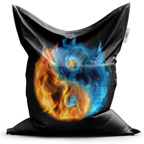 Sac de șezut Classic yin și yang în flăcări - pentru copii, negru