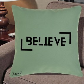 Perna Decorativa Believe Minimalist, 40x40 cm, Verde, Husa Detasabila, Perna Inclusa, BEKZ®