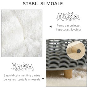 PawHut Culcuș de Interior din Rachită Sintetică Gri pentru Pisici și Câini până la 10kg, Confort și Stil, 60x60x23.5cm | Aosom Romania