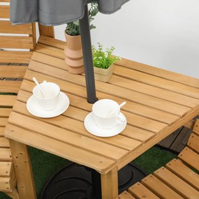 Outsunny Set bistro 3 piese din lemn rezistent la intemperii, set mobilier de grădină cu design cu lamele, orificiu pentru umbrelă Maro | Aosom Romania