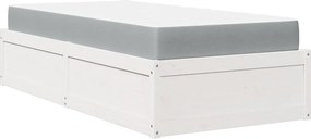 vidaXL Pat cu saltea, alb, 90x200 cm, lemn masiv pin