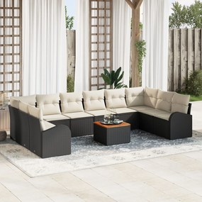 vidaXL Set de canapele pentru grădină 11 pcs Negru Rattan poli