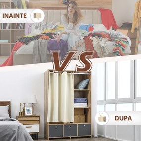 HOMCOM Dulap din PAL cu Sină pentru Agățat, 3 Sertare din Țesătură cu Aspect de In și 3 Rafturi, 105x48x160 cm | Aosom Romania