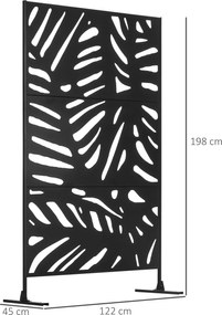 Outsunny Separator Decorativ de Exterior cu Model Frunze Mari și 2 Picioare, Panou de Grădină înalt din Oțel pentru Balcon și Terasă, 122x45x198 cm, Negru | Aosom Romania