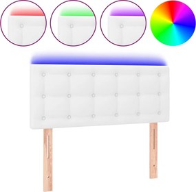 vidaXL Tăblie de pat cu LED, alb, 80x5x78/88 cm, piele ecologică