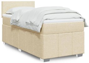 vidaXL Pat box spring cu saltea, crem, 90x190 cm, textil