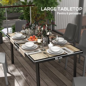 Outsunny Masă de Patio, Masă de Balcon, Masă de Dining pentru Exterior 145 x 85 cm pentru 6 Persoane cu Efect de Lemn, Cadrul din Oțel, Gri | Aosom Romania