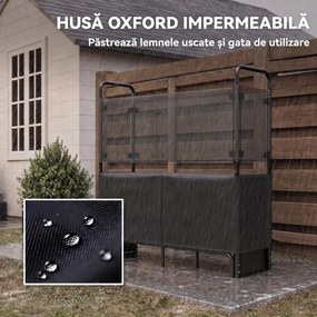 Outsunny Suport pentru Lemne de Foc pentru Interior și Exterior, Oțel Galvanizat cu Husă Oxford, 132x38x118 cm, Negru | Aosom Romania