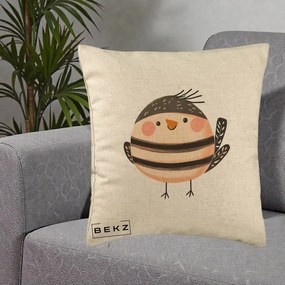 Perna Decorativa Pui Kawaii Bej-Negru Dungat, 40x40 cm, Bej, Husa Detasabila, Perna Inclusa, BEKZ®