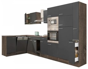 Mobilă de bucătărie de colț Yorki 370, corp din stejar Yorki, cu față antracit satinat