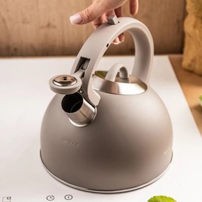 Ceainic cu fluier Klausberg KB-7912, 2.5 l, Maner cu efect de lemn, Inductie, Gri deschis